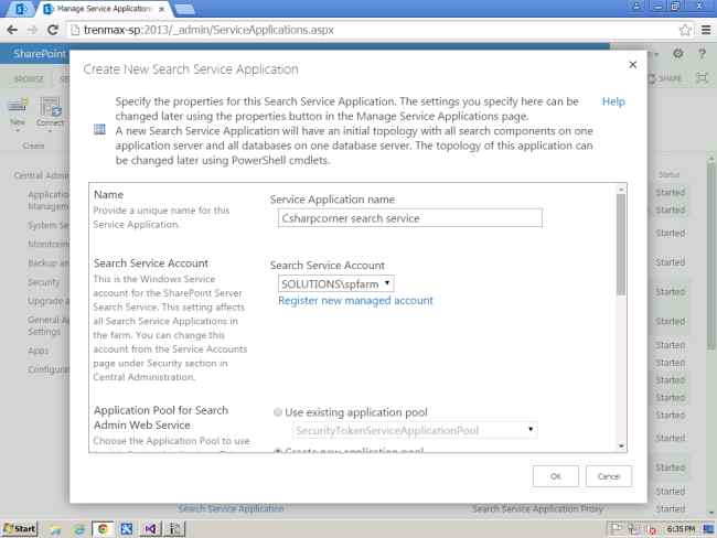 name for your search service application